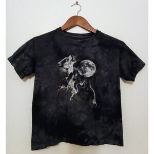 The Mountain Three Wolf Howling Full Moon Graphic Tee Tie Dye Made in USA SZ M